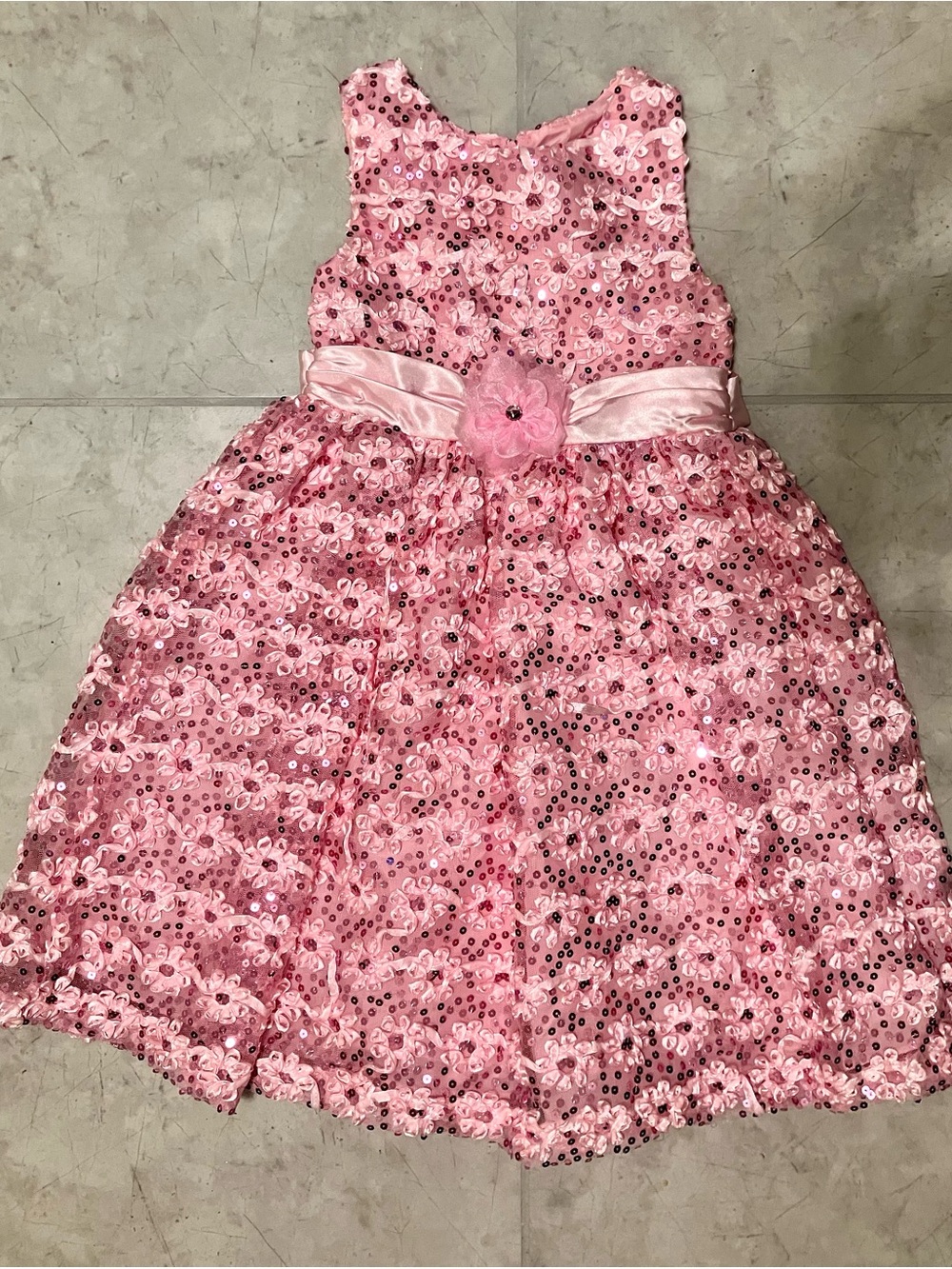 Rare Editions Pink Sequin Floral Dress with Sash